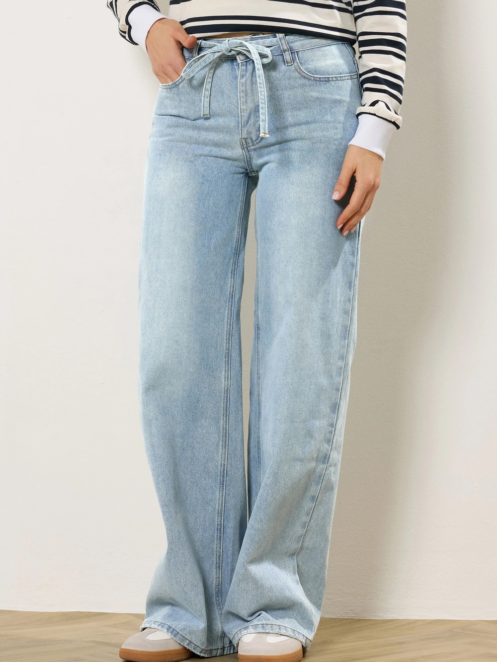 long tall sally Light Blue Wide-Leg Jeans with Tie Waist 36 Inch Inseam
